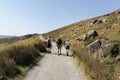 Family walking along the trail to Snowdon, Wales