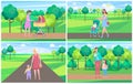 Family Walking with Baby and Kid in Park Vector