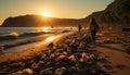 Family walking on the beach at sunset, enjoying nature beauty generated by AI Royalty Free Stock Photo