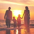 Family Walking Beach Sunset Travel Holiday Concept Royalty Free Stock Photo