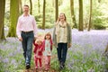 Family Walking Through Bluebell Woods Together