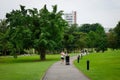 A family walking at the Botanic Garden in Singapore