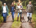 Family Walking Dog Togetherness Nature Concept Royalty Free Stock Photo