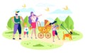 Family Walking with Kids in City Park Flat Vector Royalty Free Stock Photo