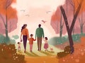 A Family Walking In The Park