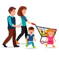 Family walking with shopping cart Royalty Free Stock Photo