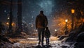 Family walking in the snow, embracing winter beauty generated by AI Royalty Free Stock Photo