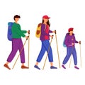 Family walking tour flat vector illustration