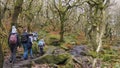 A family walking in Padley Gorge in the Peak District, Northern England