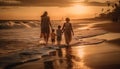 Family walks on beach, enjoying sunset together generated by AI Royalty Free Stock Photo