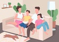 Family watch TV flat color vector illustration