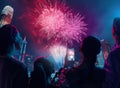 family watching fireworks Royalty Free Stock Photo
