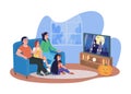 Family watching horror movie 2D vector isolated illustration