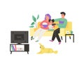 Family watching TV, spending time together flat vector illustration isolated. Royalty Free Stock Photo