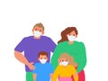 Family wearing protective mask virus danger air pollution
