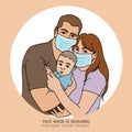 Family wearing protective Medical mask for prevent Corona virus Covid-19. Father mother  wearing a surgical mask on isolated Royalty Free Stock Photo