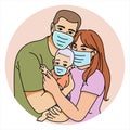 Family wearing protective Medical mask for prevent virus Covid19. Dad, Mom, Son wearing a surgical mask. Healthcare, life Royalty Free Stock Photo