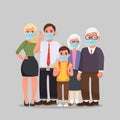 Family wearing protective Medical mask for prevent virus Wuhan Covid-19. Grandfather, grandmother, father, mother, daughter Royalty Free Stock Photo