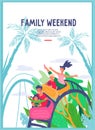 Family weekend in amusement park banner or card template, flat vector illustration. Royalty Free Stock Photo