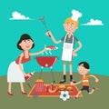 Family Weekend. Happy Family Doing Barbecue on Picnic. Royalty Free Stock Photo