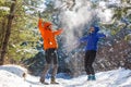 Family in winter forest Royalty Free Stock Photo