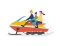 Family Winter Riding Outdoor on Snowmobile Vector Royalty Free Stock Photo