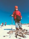 Family on winter trek