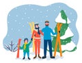 Family on Skiing Resort, Winter Vacation Vector