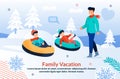 Family Winter Vacation Motivation Flat Poster Royalty Free Stock Photo