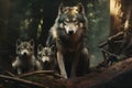 Family of wolf in the forest, Mammals, Wildlife Animals. Illustration, Generative AI