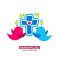 Family worship logo. The family glorifies God, sings to Him glory and praise Royalty Free Stock Photo