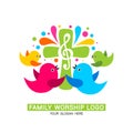 Family worship logo. The family glorifies God, sings to Him glory and praise Royalty Free Stock Photo