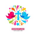 Family worship logo. The family glorifies God, sings to Him glory and praise Royalty Free Stock Photo