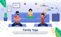 Family Yoga Exercises Flat Vector Banner, Poster