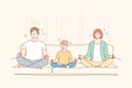 Family, yoga, meditation, motherhod, childhood, fatherhood concept Royalty Free Stock Photo