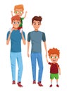 Family young parents with children cartoon