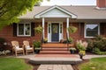 familys cape cod home with brick pillars and wooden doors Royalty Free Stock Photo