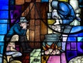 The Famine (Ireland) in a stained glass window