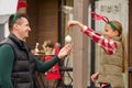 A famly decorating a new year tree Royalty Free Stock Photo