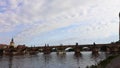 the famos Charles Bridge that crosses the Vltava river in Prague, Czech Republic.