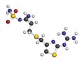 Famotidine drug molecule. 3D rendering. Atoms are represented as spheres with conventional color coding: hydrogen white, carbon.