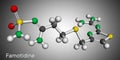 Famotidine, molecule. It is used for treatment of peptic ulcer disease, heartburn, gastroesophageal reflux disease. Molecular