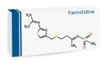 Famotidine, molecule. It is used for treatment of peptic ulcer disease, heartburn, gastroesophageal reflux disease. Skeletal