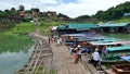 Famous old Two wooden bridge run in parallel in Sangkraburi, Karnchanaburi, Thailand