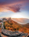 Aggstein castle with autumn forest in Wachau, Austria