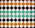 Antique arab geometric mosaic. Al Andalus tiles. Alhambra of Granada tiles named alicatados. Arabic tiles from Spain.