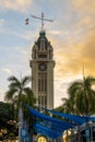 Famous Aloha Tower on the gateway to Honolulu Harbor in Honolulu, Hawaii on sunset Royalty Free Stock Photo