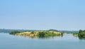 Famous alpine Scenic view of the lake, island and blue sky with clouds, outdoor travel background at Ayodha Hill, Purulia, in West