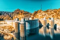 Famous and amazing Hoover Dam at Lake Mead, Nevada and Arizona Border Royalty Free Stock Photo