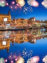 Amsterdam with firework celebration of the New Year in Holland